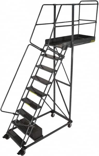 Ballymore - 132" 9 Step Cantilever Ladder - Rolling Work Platform, 300 Lb Capacity, 90" Platform Height, 32" Base Width x 65" Base Depth, Perforated Tread - Caliber Tooling