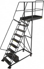 Ballymore - 116" 8 Step Cantilever Ladder - Rolling Safety Ladder, 300 Lb Capacity, 80" Platform Height, 32" Base Width x 58" Base Depth, Serrated - Caliber Tooling