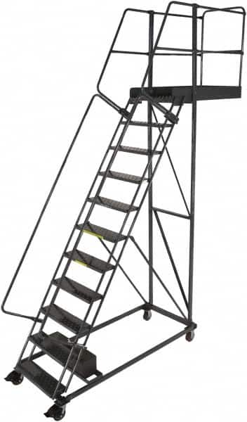 Ballymore - 152" 11 Step Cantilever Ladder - Rolling Work Platform, 300 Lb Capacity, 110" Platform Height, 32" Base Width x 77" Base Depth, Perforated Tread - Caliber Tooling