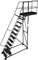 Ballymore - 162" 12 Step Cantilever Ladder - Rolling Work Platform, 300 Lb Capacity, 120" Platform Height, 32" Base Width x 84" Base Depth, Perforated Tread - Caliber Tooling