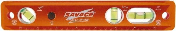 SAVAGE by SWANSON - Magnetic 9" Long 3 Vial Torpedo Level - Aluminum, Orange - Caliber Tooling