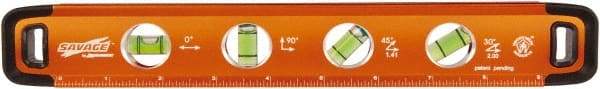 SAVAGE by SWANSON - Magnetic 11" Long 4 Vial Torpedo Level - Aluminum, Orange - Caliber Tooling