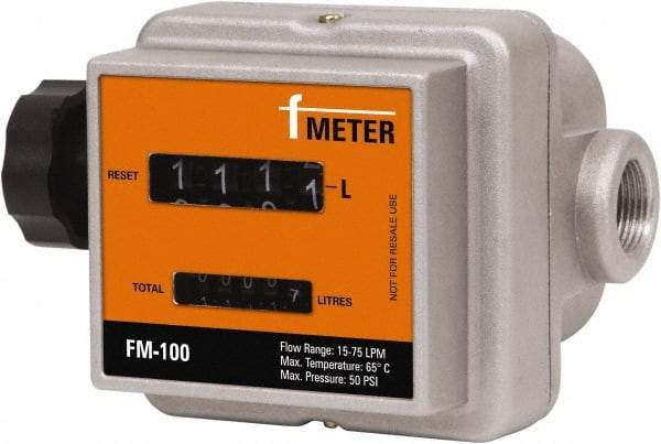 PRO-LUBE - 3/4" FNPT Port Nutating Disc Flowmeter - 150 Max psi, 4 to 20 GPM, Aluminum - Caliber Tooling