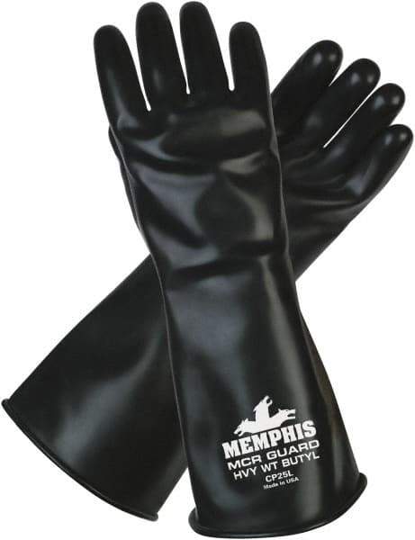 MCR Safety - Size L (9), 14" Long, 25 mil Thick, Butyl Chemical Resistant Gloves - Smooth Finish, Black - Caliber Tooling