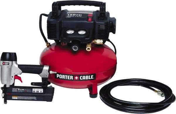 Porter-Cable - 0.80 HP, 2.6 SCFM at 90 psi CFM Pancake Nailer Combo Kit - 6 Gallon Tank, 10 Amp, 150 Max psi, 120V - Caliber Tooling