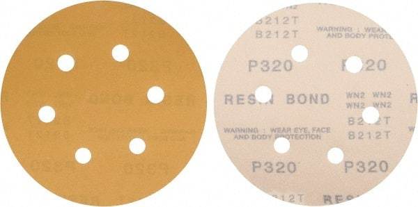 Made in USA - 6" Diam, 320 Grit, Aluminum Oxide Hook & Loop Disc - Extra Fine Grade, Coated, C Weight Paper Backing, - Caliber Tooling