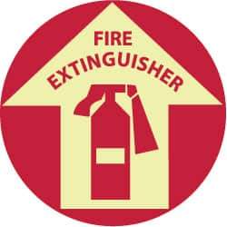 NMC - Fire Extinguisher, Anti-Skid Polyester Floor Sign - Round, Red on Glow (Yellow), Adhesive Backed, For Fire - Caliber Tooling