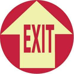 NMC - Exit, Anti-Skid Polyester Floor Sign - Round, Red on Glow (Yellow), Adhesive Backed, For Exit, Entrance & Directional - Caliber Tooling