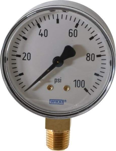 Wika - 2-1/2" Dial, 1/4 Thread, 0-100 Scale Range, Pressure Gauge - Lower Connection Mount, Accurate to 3-2-3% of Scale - Caliber Tooling