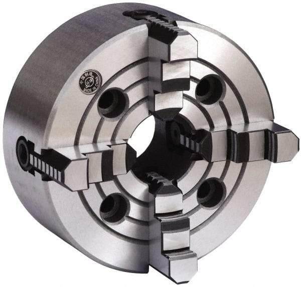 Gibraltar - 4 Jaws, 8" Diam, Independent Manual Lathe Chuck - Plain Back Mount Spindle, Reversible, 2,000 Max RPM, 2.2047" Through Hole Diam, Cast Iron - Caliber Tooling