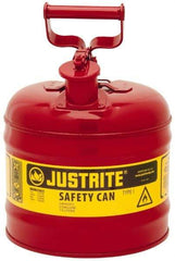 Justrite - 2 Gal Galvanized Steel Type I Safety Can - 13-3/4" High x 9-1/2" Diam, Red with Yellow - Caliber Tooling