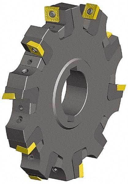 Kennametal - Arbor Hole Connection, 0.359" Cutting Width, 1.038" Depth of Cut, 4" Cutter Diam, 1-1/4" Hole Diam, 10 Tooth Indexable Slotting Cutter - KSSM Toolholder, SPCT, SPET, SPPT Insert, Right Hand Cutting Direction - Caliber Tooling