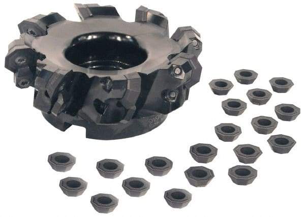 Kennametal - 6" Cut Diam, 2" Arbor Hole, 5mm Max Depth of Cut, 43° Indexable Chamfer & Angle Face Mill - 7 Inserts, OF.T 07L6... Insert, Right Hand Cut, 7 Flutes, Through Coolant, Series KSOM - Caliber Tooling