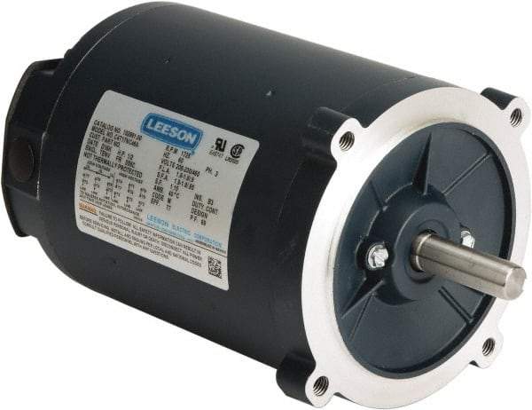 Leeson - 1/4 Max hp, 1,800 Max RPM, Electric AC DC Motor - 230/460 V Input, Three Phase, S56C Frame, C-Face Mount, TENV Enclosure - Caliber Tooling