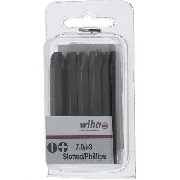 Wiha - 1/4" Drive, #3 Reversible Phillips/Slotted Screwdriver Bit - 2-3/8" OAL - Caliber Tooling