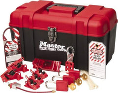 Master Lock - 13 Piece Electrical Lockout Kit - 1-1/2 Inch Vertical Shackle Clearance, 1/4 Inch Shackle Diameter, Keyed Alike Comes in Tool Box - Caliber Tooling