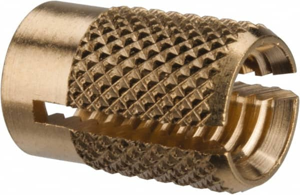 E-Z LOK - M6x1.00 Metric Coarse Brass Flush Press Fit Threaded Insert for Plastic - 1/2" OAL, 0.326" Insert Diam, 5/16" Hole Diam, 5/16" Drill - Caliber Tooling