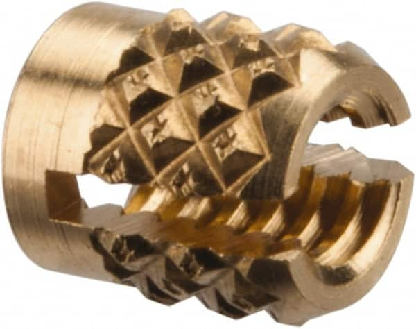 E-Z LOK - #4-40 UNC Brass Flush Press Fit Threaded Insert for Plastic - 3/16" OAL, 0.166" Insert Diam, 5/32" Hole Diam, 5/32" Drill - Caliber Tooling