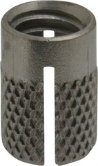 E-Z LOK - 5/16-18 UNC Grade 303 Stainless Steel Flush Press Fit Threaded Insert for Plastic - 9/16" OAL, 0.389" Insert Diam, 3/8" Hole Diam, 3/8" Drill - Caliber Tooling