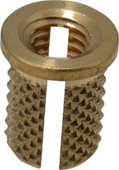 E-Z LOK - #10-32 UNF Brass Flanged Press Fit Threaded Insert for Plastic - 3/8" OAL, 0.262" Insert Diam, 1/4" Hole Diam, 1/4" Drill - Caliber Tooling