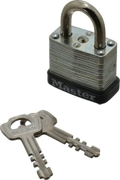 Master Lock - 1/2" Shackle Clearance, Keyed Alike Warded Cylinder Padlock - 3/16" Shackle Diam, Steel - Caliber Tooling