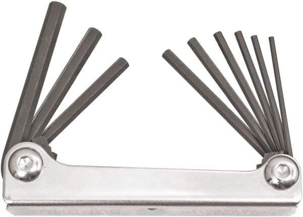 Bondhus - 9 Piece Fold-Up Hex Key Set - Hex Range 5/64 to 1/4", 6.63" OAL, Protanium High Torque Steel - Caliber Tooling