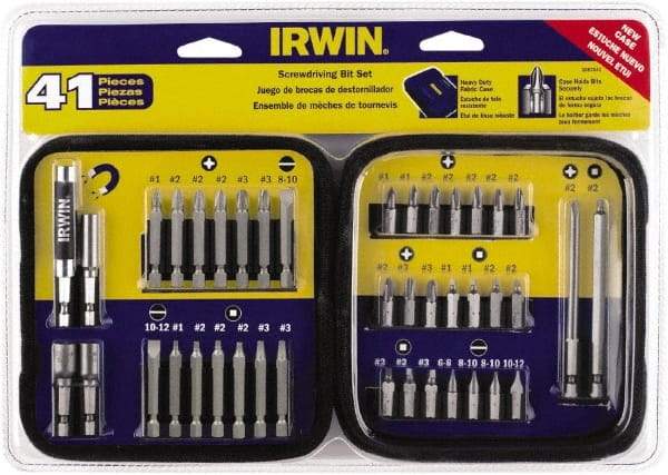 Irwin - 41 Piece, 1/4" Drive Screwdriver Bit Set - #1 to #3 Phillips, 0.05 to 1/4" Hex, 1.27 to 10mm Hex, #1 to #3 Square Recess - Caliber Tooling