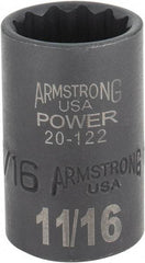 Armstrong - 11/16", 1/2" Drive, Standard Hand Socket - 12 Points, 1-29/64" OAL, Black Finish - Caliber Tooling