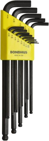 Bondhus - 13 Piece, L-Key Ball End Hex Key Set - 0.05 to 3/8" Range, Protanium High Torque Steel - Caliber Tooling