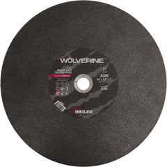 Weiler - 14" 30 Grit Aluminum Oxide Cutoff Wheel - 1/8" Thick, 1" Arbor, 4,400 Max RPM, Use with Chop Saws - Caliber Tooling