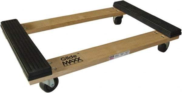 PRO-SOURCE - 1,000 Lb Capacity Hardwood/Rubber Open Rubber Capped Raised Ends Dolly - 30" Long x 18" Wide, 3" Wheels - Caliber Tooling