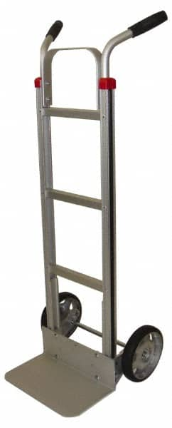 PRO-SOURCE - 600 Lb Capacity 49" OAH Welded Hand Truck - 7-1/2 x 14" Base Plate, High Back Dual Handle, Aluminum, Solid Rubber Wheels - Caliber Tooling