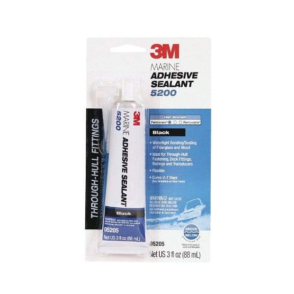 3M - 3 oz Tube Black Polyurethane Marine Adhesive Sealant - 190°F Max Operating Temp, 48 hr Tack Free Dry Time - Caliber Tooling