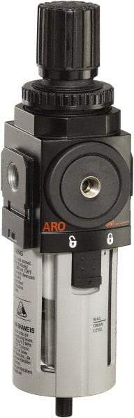 ARO/Ingersoll-Rand - 1/2" NPT Port Standard 1 Piece Filter/Regulator FRL Unit - Polycarbonate Bowl, 172 SCFM, 150 Max psi, 9.961" High x 2.756" Long, Manual Drain - Caliber Tooling