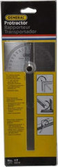 General - 6 Inch Long Blade, 180° Max Measurement, 1° Dial Graduation, Rectangular Head Protractor - Accuracy Up to 1°, 0 to 180 Dial Range - Caliber Tooling