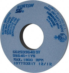 Norton - 14" Diam x 5" Hole x 1-1/2" Thick, I Hardness, 46 Grit Surface Grinding Wheel - Ceramic, Type 1, Coarse Grade, 1,800 Max RPM, Vitrified Bond, No Recess - Caliber Tooling