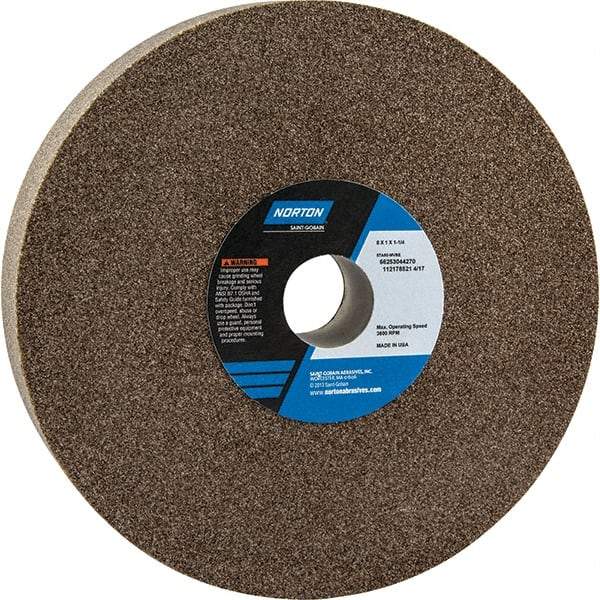 Norton - 8" Diam x 1-1/4" Hole x 1" Thick, M Hardness, 60 Grit Surface Grinding Wheel - Aluminum Oxide, Type 1, Medium Grade, 3,600 Max RPM - Caliber Tooling