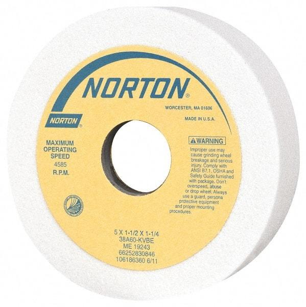 Norton - 5" Diam, 1-1/4" Hole Size, 1-1/2" Overall Thickness, 60 Grit, Type 6 Tool & Cutter Grinding Wheel - Medium Grade, Aluminum Oxide, K Hardness, Vitrified Bond, 4,585 RPM - Caliber Tooling