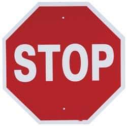 NMC - "Stop", 24" Wide x 24" High, Aluminum Stop & Yield Signs - 0.063" Thick, White on Red, Octagon, Post Mount - Caliber Tooling