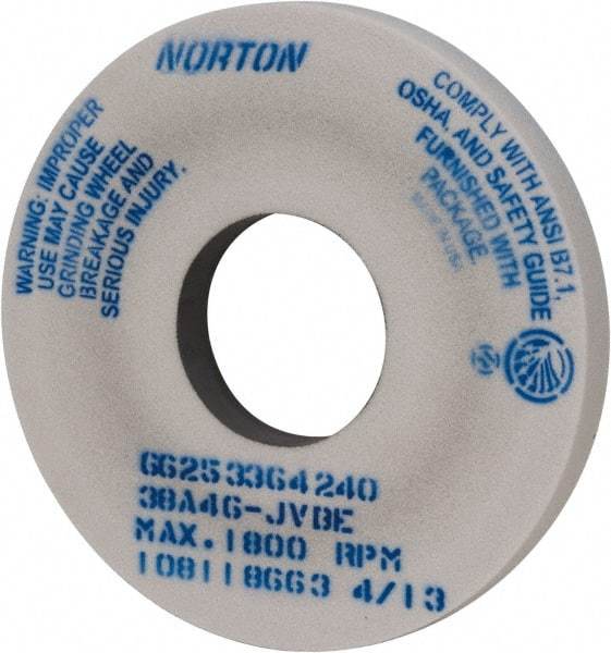 Norton - 14" Diam x 5" Hole x 1-1/2" Thick, J Hardness, 46 Grit Surface Grinding Wheel - Aluminum Oxide, Type 1, Coarse Grade, 1,800 Max RPM, Vitrified Bond, No Recess - Caliber Tooling