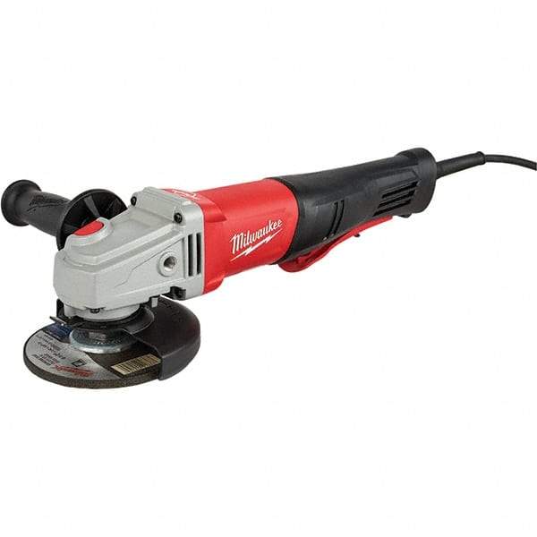 Milwaukee Tool - 5" Wheel Diam, 12,000 RPM, Corded Angle & Disc Grinder - 5/8-11 Spindle, 120 Volts, 11 Amps, Front Exhaust - Caliber Tooling