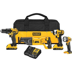 DeWALT - 20 Volt Cordless Tool Combination Kit - Includes 1/2" Drill/Driver, 1/2" Impact Wrench, Reciprocating Saw & Handheld Light, Lithium-Ion Battery Included - Caliber Tooling