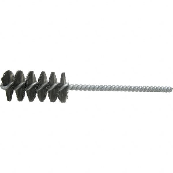 Brush Research Mfg. - 13/32" Diam Helical Steel Tube Brush - Single Spiral, 0.006" Filament Diam, 1-1/4" Brush Length, 4-1/2" OAL, 0.168" Diam Galvanized Steel Shank - Caliber Tooling