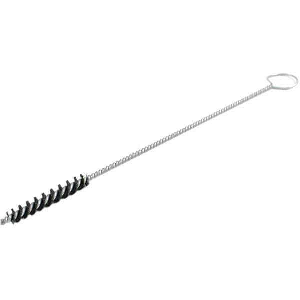 Brush Research Mfg. - 1" Diam Helical Nylon Tube Brush - Single Spiral, 0.014" Filament Diam, 2" Brush Length, 18" OAL, 0.219" Diam Galvanized Steel Shank - Caliber Tooling