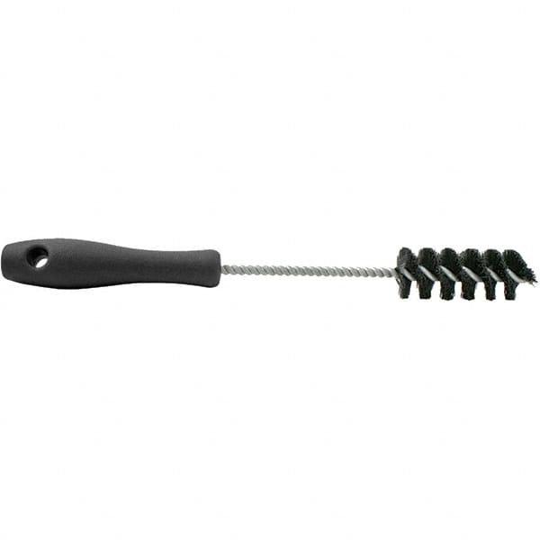 Brush Research Mfg. - 1" Diam Helical Nylon Tube Brush - Single Spiral, 0.008" Filament Diam, 2-1/2" Brush Length, 10-1/2" OAL, 0.22" Diam Plastic Handle Shank - Caliber Tooling