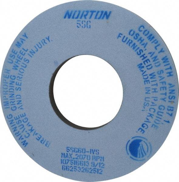 Norton - 12" Diam x 5" Hole x 1" Thick, J Hardness, 60 Grit Surface Grinding Wheel - Ceramic, Type 1, Medium Grade, 2,070 Max RPM, Vitrified Bond, No Recess - Caliber Tooling