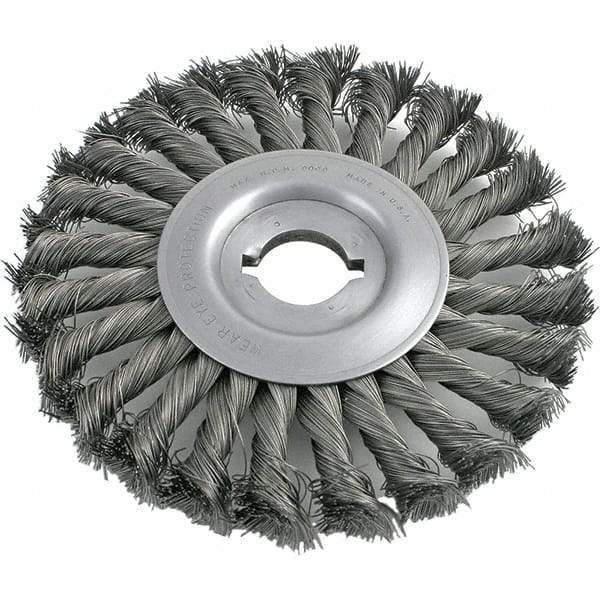 Brush Research Mfg. - 8" OD, 1/2 & 5/8" Arbor Hole, Knotted Carbon Wheel Brush - 3/4" Face Width, 1-11/16" Trim Length, 6,000 RPM - Caliber Tooling