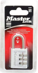 Master Lock - 1-3/16" Body Width, 1" Shackle Clearance, Die Cast Zinc Silver Coating Combination Lock - 3/16" Shackle Diam, 9/16" Shackle Width - Caliber Tooling