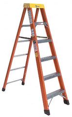 Made in USA - 5 Steps, 7 Ft. High, Type IA Rating, Fiberglass Step Ladder - Caliber Tooling