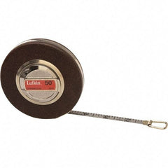 Lufkin - 100' x 3/8" Silver Steel Blade Tape Measure - 1/16" Graduation, Inch Graduation Style, Chrome Steel Case - Caliber Tooling